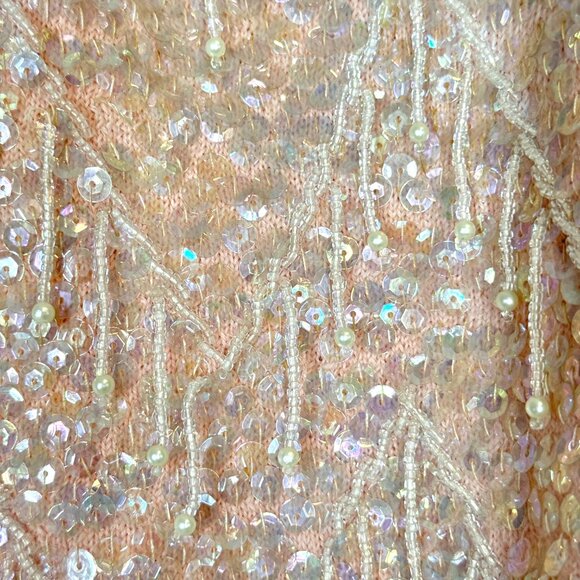 Vintage 1960s Pink Beaded Sequin Wool Top Medium Hong Kong Sleeveless Tank Fancy - Picture 5 of 9